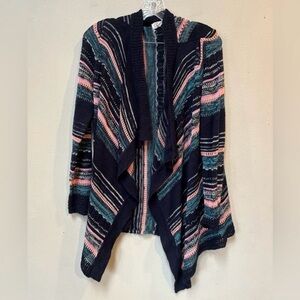 Pink Rose Women’s Multicolor Striped Knit Boho Long Sleeve Sweater Cardigan M